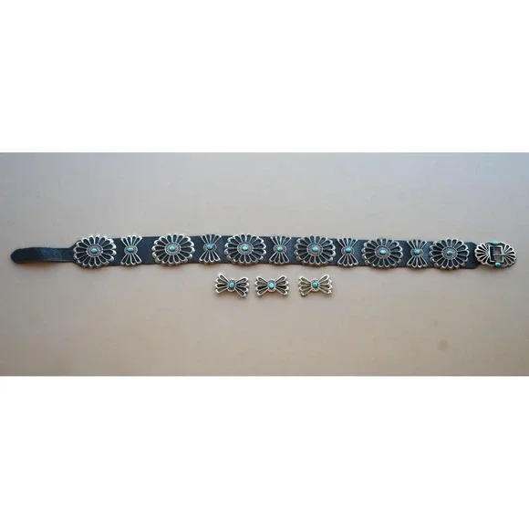 Vintage Louise Morgan Navajo Sterling Silver Sand Cast Turquoise Concho Belt - Picture 6 of 9